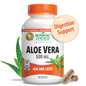 Aloe Vera- Leaf and Latex, Digestive, Liver, Stomach health-Contains Amino Acids, Vitamins, Minerals, Enzymes- 500mg-Gluten Free, Non-GMO-180 capsule