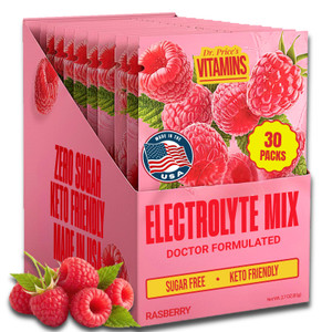 Dr. Prices Electrolytes Hydration Powder Packets  Raspberry, 30 Packs | Sugar Free Electrolyte Drink Mix, 72+ Trace Minerals, Manganese | Keto Elec