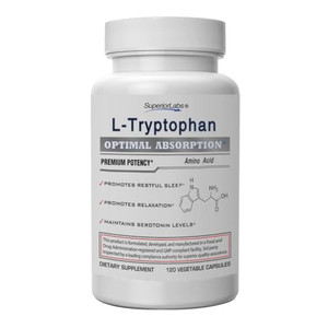 Superior Labs L-Tryptophan 500 mg Capsules, Pure Non-GMO Amino Acid, High Absorption, Supports Sleep and Mood, Helps with Occasional Stress, PMS Supp