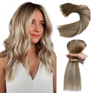Tape in Hair Extensions Remy Human Hair Platinum Blonde Real Hair 16 inch 20pcs/30grams Seamless Skin Weft Silk Straight Double Sided Tape in Remy Ha