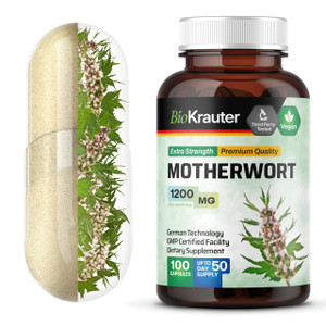 BIO KRAUTER® Perimenopause & Menopause Supplements for Women* - Vegan Motherwort Capsules 1200 mg/Serving 50-Day Supply for Natural Calm & Women's We