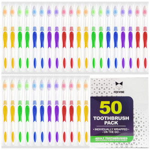 EcoFox Bulk Toothbrushes 50 Pack | Individually Wrapped Travel Toothbrush Set for Adults & Kids | Made with a Medium-Soft Large Brush Head | BPA-Free
