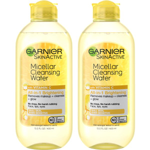 Garnier Micellar Water with Vitamin C, Facial Cleanser & Makeup Remover, Brightening & Hydrating, For All Skin Types, Vegan, Cruelty Free, 13.5 Fl Oz
