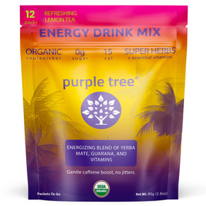 purple tree Organic Energy Stick Packets  Zero Sugar, 80mg Natural Caffeine from Yerba Mate & Guarana, with B12 Vitamins for Smooth, Crash-Free Ener