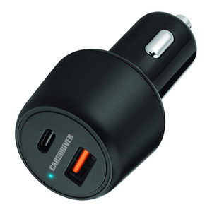 Car and Driver Dual-Port Car Charger, USB-A and USB-C Ports, Fast-Charging Cigarette-Lighter Adapter, Compatible with Android and iPhone Models, Tabl