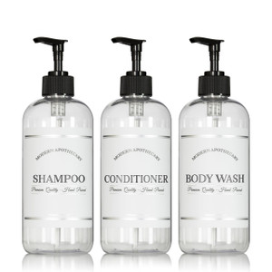 Clear Refillable Shampoo and Conditioner Bottles - Body Wash, Shampoo and Conditioner Dispenser - PET Plastic Shampoo Bottles Refillable with Pump -
