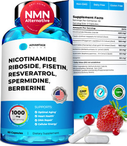 AdvantageNutra Liposomal Nicotinamide Riboside NR Supplement Resveratrol NAD : Nicotinamide 500mg w/Fisetin, Resveratrol Powder Spermidine Berberine