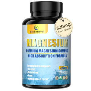 5-in-1 Magnesium Complex | 320mg of Magnesium Glycinate, Malate, Citrate | Support for Sleep, Muscle Relaxation, and Energy Metabolism | High Absorp