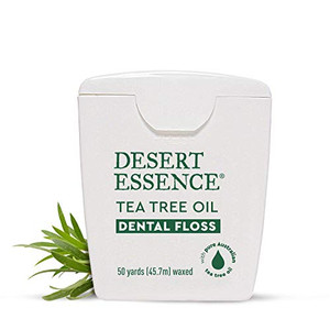 Desert Essence, Tea Tree Dental Floss 50 yd - Gluten Free - Cruelty Free - Naturally Waxed with Bees Wax - No Shred Floss - Tea Tree Oil - Removes Pl