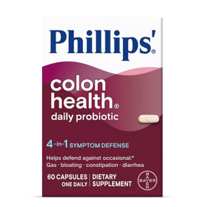 Phillips' Colon Health Daily Probiotic Capsules, 4-in-1 Symptom Defense to help defend against Occasional Gas, Bloating, Constipation, and Diarrhea,