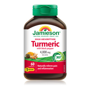 Jamieson High Absorption Curcumin Turmeric with Black Pepper 4,000 mg (raw herb), 60 Capsules