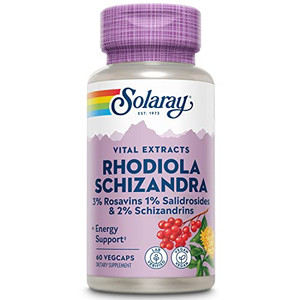 SOLARAY Rhodiola Schizandra - Rhodiola Rosea Extract - Energy Support and Occasional Stress Relief Supplement - Vegan, Lab Verified, 60-Day Guarantee