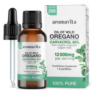 AROMAVITA Wild Oregano Oil Organic - 100% Pure Undiluted Organic Wild Oregano Oil with 86-90% Carvacrol, Immune Support - Plant-Based, Herbal Supplem