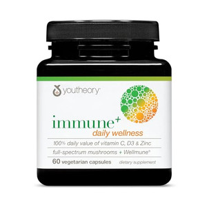 Youtheory Immune+ Daily Wellness - Vegetarian Immune Support Supplement with Vitamin C, Vitamin D3 & Zinc* - Mushroom Supplement with Turkey Tail, Co