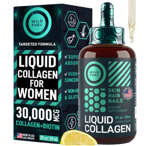 WILD FUEL Liquid Collagen Peptides with Biotin Vitamins for Hair Skin and Nails - 30,000mcg Biotin and Collagen Liquid for Women and Men - Lemon Flav