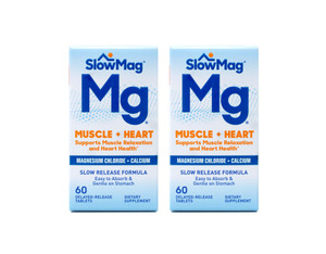 SlowMag MG Muscle + Heart Magnesium Chloride with Calcium Tablets 60 Count (Pack of 2)