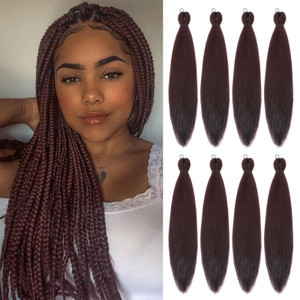 ROSDINA Pre-stretched Braiding Hair - 30 Inch 8 Packs Burgundy Wine Red Braiding Hair For Twist or Box Braids, Yaki Texture Hot Water Setting Synthet
