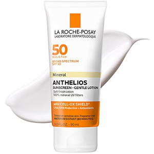 La Roche-Posay Anthelios Mineral Sunscreen SPF 50 Gentle Lotion, Broad Spectrum SPF + Antioxidants, Face & Body Sunscreen, Titanium Dioxide & Zinc Ox