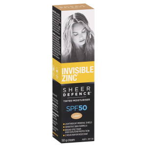 Invisible Zinc Sheer Defence Tinted Light - Daily Facial Moisturizer With Sun Protection SPF 50 To Prevent The Appearance Of Premature Aging Caused b