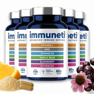 Immuneti Advanced Immune Support  Doctor Formulated 6-in-1 Daily Immunity Supplement  Made in USA  With Vitamin C, D3, Zinc, Elderberry, Garlic &