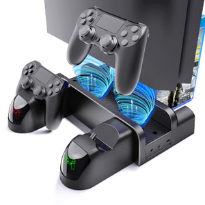 Stand Cooling Fan Station for PlayStation 4 Slim Cooling Fan for PS4 pro Vertical Charging Station with Dual Controller Stand with USB Port & 12 Game