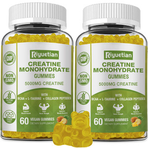 Riyuetian Creatine Monohydrate Gummies, Creatine for Men & Women, Chewable Creatine for Enhancing Focus and Endurance, 5g Creatine per Serving, Sugar