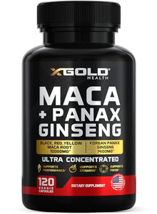 Maca Root Capsules 10,000mg + Korean Panax Ginseng 1,400mg - 20x Concentrated Extract Black + Red + Yellow Maca Root, 10x Concentrated Extract Panax