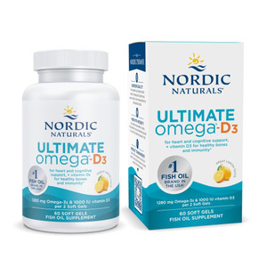 Nordic Naturals Ultimate Omega-D3, Lemon Flavor - 60 Soft Gels - 1280 mg Omega-3 + 1000 IU Vitamin D3 - EPA & DHA - Promotes Brain, Heart, & Immune H