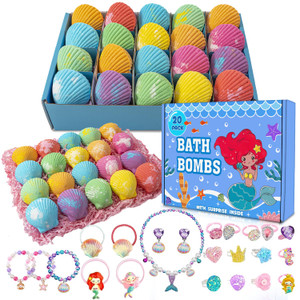 20 Pack Mermaid Bath Bombs for Girls Kids with Surprise Inside Mermaid Gifts for Girls Birthday Gifts Easter Christmas Princess Jewelry Natural Organ
