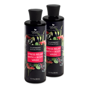 Nature's Beauty Elderberry Eucalyptus Stress Relief Body Wash Multi-Pack - Gentle Bath + Body Cleanser, Restore Skin Made w/Shea Butter, Avocado Oil,