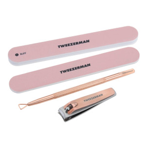Tweezerman Rose Gold Manicure Kit Includes Nail Clipper, Dual-ended Polish Remover Pushy, and 2 Nail Files