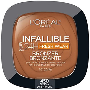 L'Oreal Paris Infallible Up to 24H Fresh Wear Soft Matte Longwear Bronzer. Waterproof, heatproof, Transfer, humidity and sweatproof, Deep Tan, 0.31 o