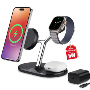 3-in-1 Wireless Charging Station for Apple Devices - Fast Charging Station for iPhone and Watch with MagSafe, Stable Charger Stand for iPhone 12-15 &