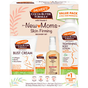 Palmer's Cocoa Butter Formula New Moms Skin Recovery Postpartum Essentials, Body Lotion (8.5 oz) + Nursing Butter (1.1 oz) + Bust Cream (4.4 oz) + Sk