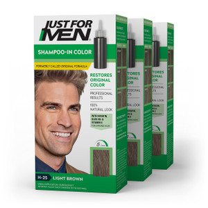 Just For Men Shampoo In Color, Hair Color for Men with Keratin and Vitamin E for Stronger Hair, Restores Natural Hair Color, Light Brown, H-25, Pack