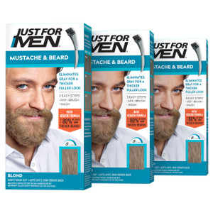Just For Men Mustache & Beard, Beard Dye for Men with Brush Included, With Keratin Biotin Aloe and Coconut Oil for Healthy Facial Hair - Blond, M-10/