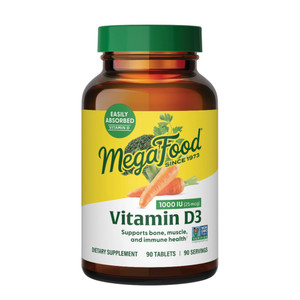 MegaFood Vitamin D3 1000 IU (25 mcg) - Vitamin D Supplements with Real Food, Immune Support, Supports Bones, Teeth & Muscles, Vegetarian, Gluten-Free