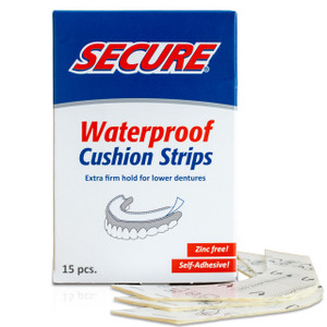 Secure Denture Adhesive Strips  Zinc Free  Waterproof  Comfortable Cushion Fit for Lowers  Extra Firm All-Day-Hold  No Mess  Clean Ingredients