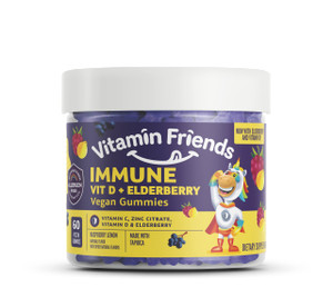 Vitamin Friends - Elderberry, Vitamin C Gummies - Vegan Immune System Booster Blended Supplements - Health Support w/ Zinc Citrate & Vitamin D - Adva