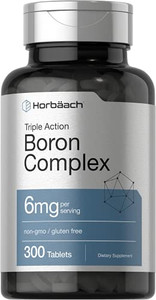 Horbäach Triple Boron Complex 6 mg Supplement | 300 Tablets | for Men and Women | Vegetarian, Non-GMO & Gluten Free | Triple Action Boron Citrate, Bo