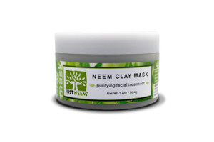 JustNeem, French Clay Mask with Neem, for Blemishes, Blackheads, Rashes; for Irritated and Stressed Skin; Deeply Cleansing and Rejuvenating; Rosemary