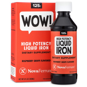 NovaFerrum Wow, 125 High Potency Liquid Iron Supplement for Adults, Iron Deficiency, 125mg of Iron Per 5mL Dose, Vegan Verified, Gluten Free Certifie