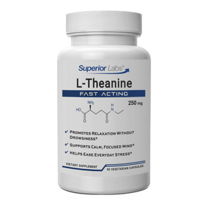 Superior Labs L-Theanine 250 mg Capsules, Non-GMO, Promotes Non Drowsy Relaxation & Helps Ease Everyday Stress, Supports Healthy Sleep, Promotes a Fo