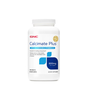 GNC Calcimate Plus 800mg Supplement, Supports Strong Bones, Enhances Calcium Absorption, 60 Servings