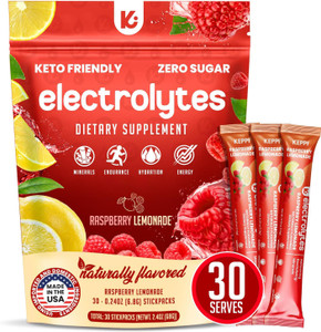 Keppi Electrolytes Powder Packets  Raspberry Lemonade 30 Servings  No Sugar Hydration Supplement with Potassium, Magnesium, Sodium  Keto, Vegan, F