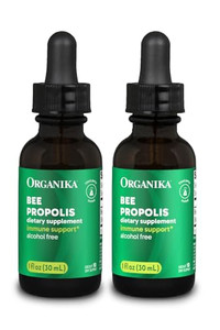 Organika Bee Propolis Tincture 1 oz x 2 Pack: Clean and Vegan Propolis Extract for Immune Defenses, Throat, and Breath - Free of Gluten, GMO, & Artif