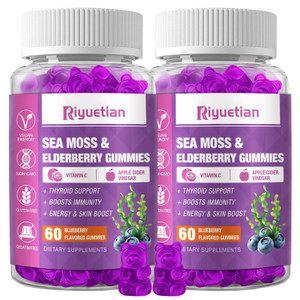 Riyuetian Sea Moss & Elderberry Gummies, Blueberry Flavored Gummy, Vitamins Sea Moss Supplements with Vitamin C + Zinc and Apple Cider Vinegar, Good