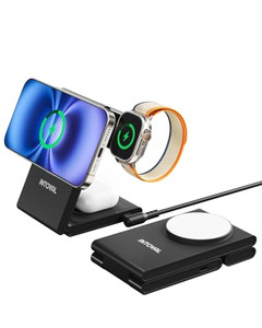 Intoval 3-in-1 Magnetic Charging Station, Travel Foldable Charging Dock for Magsafe iPhone 16 to 12(Plus/Pro/Pro Max), Apple Watch and AirPods, Desk