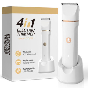 4-in-1 Electric Bikini Trimmer for Women - Painless Electric Razors for Facial/Body/Armpit/Pubic Hair, IPX7 Waterproof Replaceable Shaver Head & Nose