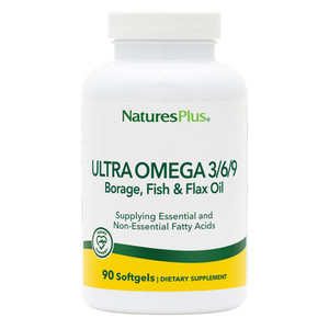 NaturesPlus Ultra Omega 3 6 9 - Borage Oil, Fish Oil, Flax Oil Supplement - 1200 mg, 90 Softgels - Gluten Free - 90 Servings